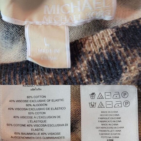 Michael Kors Leopard V-Neck Tunic Sweater L Brown Lightweight Layering Animal - Picture 3 of 11